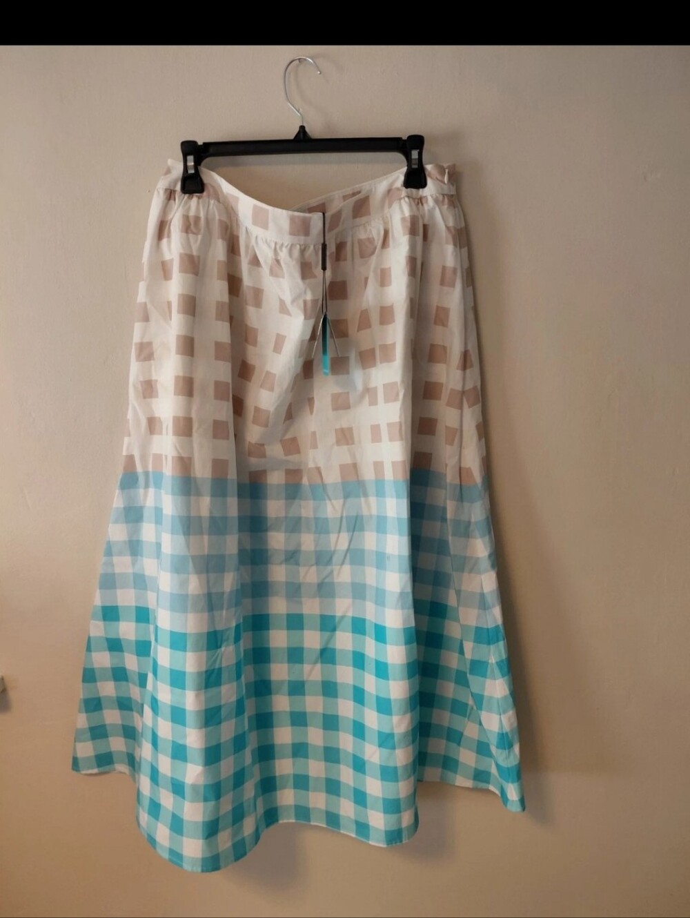 Nwt $230 Ming Wang Maxi A Line Skirt Medium Gingham Cotton Poplin Blue White